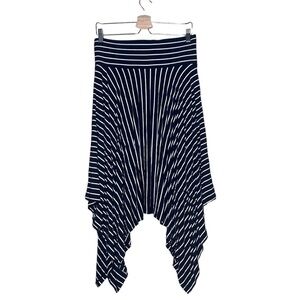 CAbi Asymmetrical Navy and White Striped Skirt